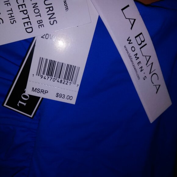 La Blanca Swim Tankini Top 20W Blue Solid Tummy Control Lightly Lined Wireless N - Picture 7 of 10